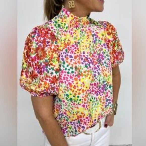 Periwinkle Tops - Periwinkle Colorful Spots‎ Season Bright and Embroidered Blouse. Size XL.